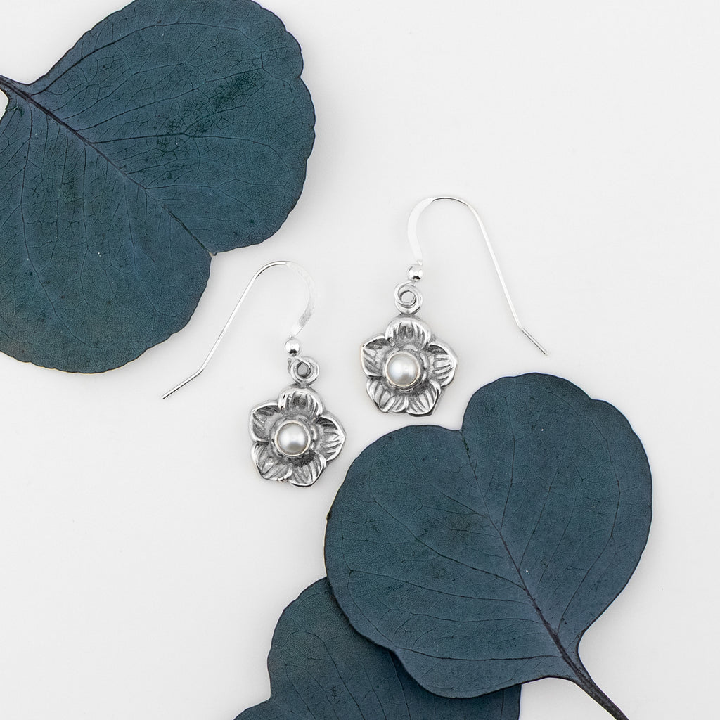 White Pearl Cross Earrings