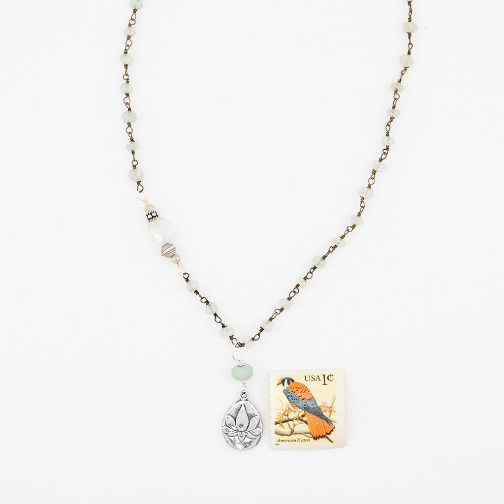 Lotus on Aquamarine Necklace - Holly Lane