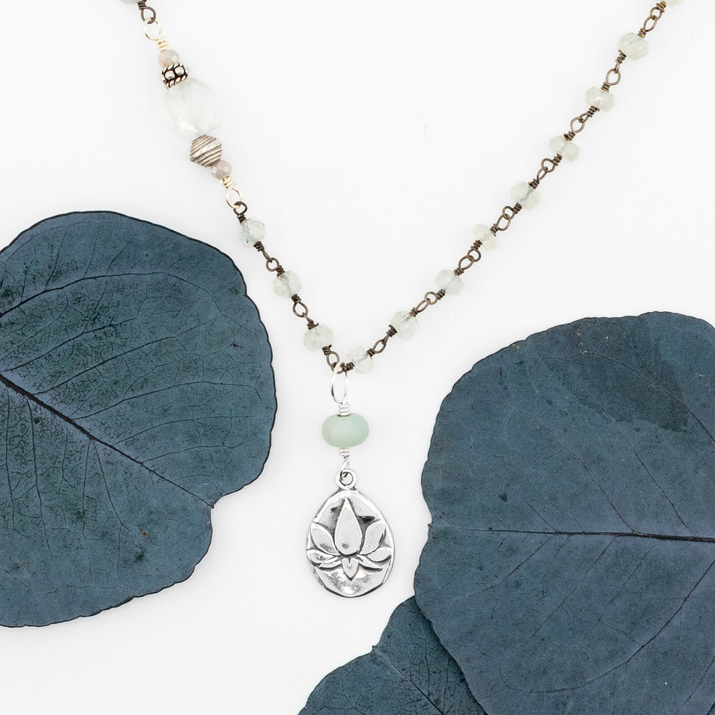 Lotus on Aquamarine Necklace