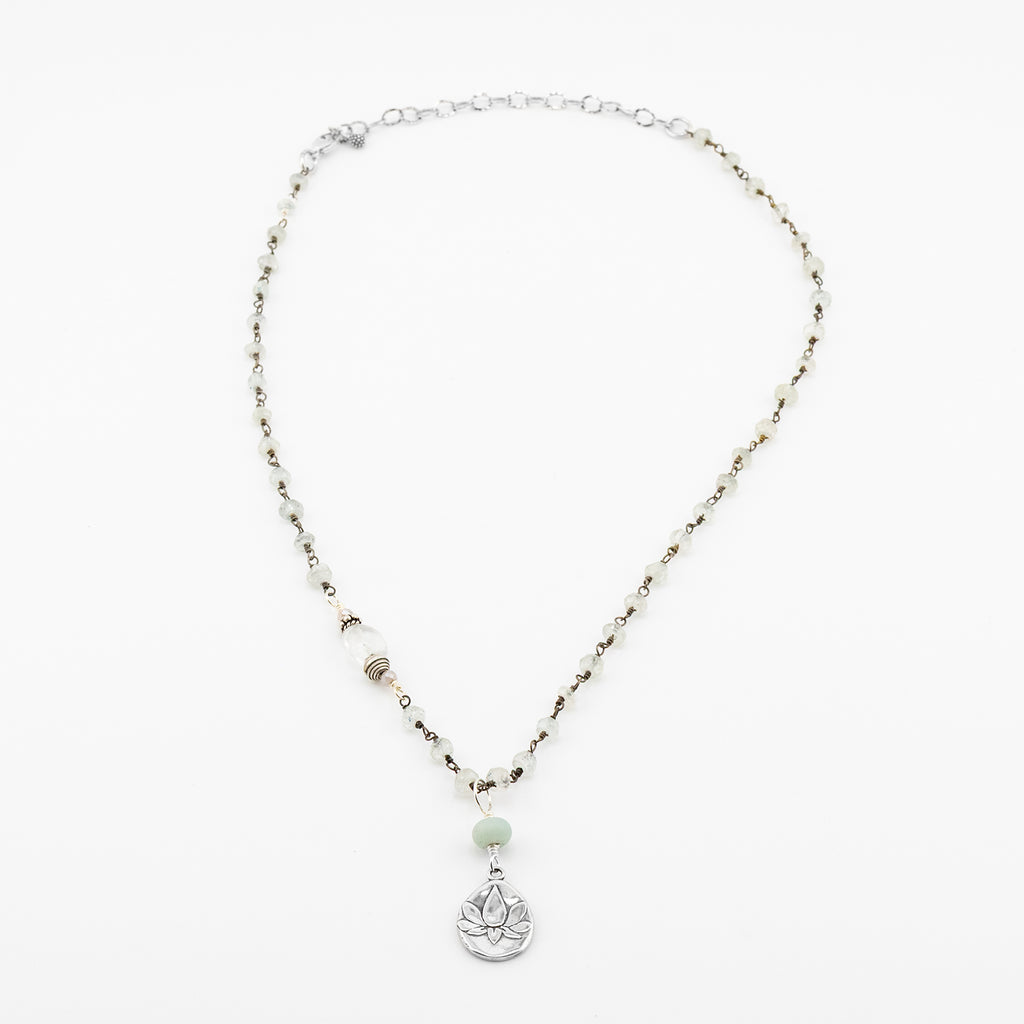 Lotus on Aquamarine Necklace - Holly Lane