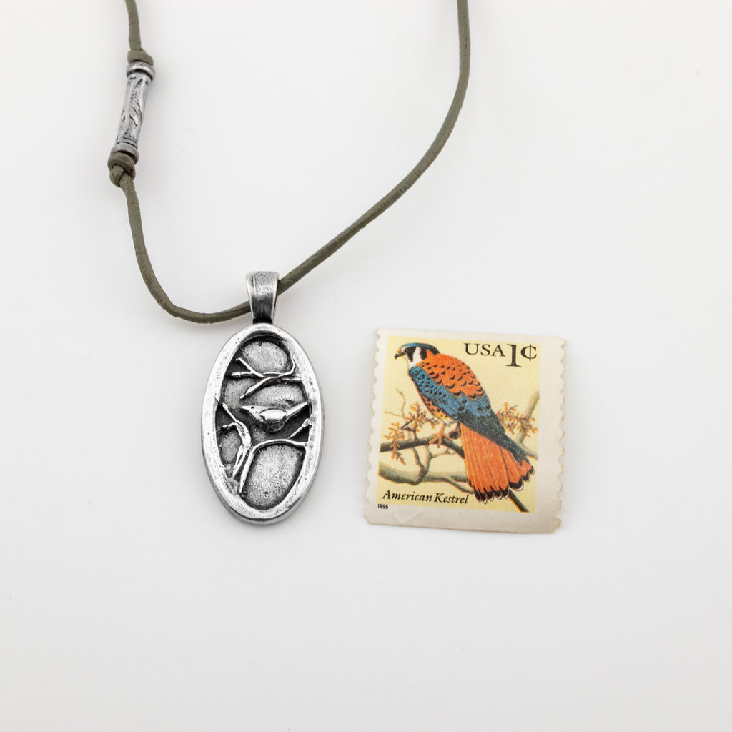 Birds of the Air Oval Gray Necklace - Holly Lane