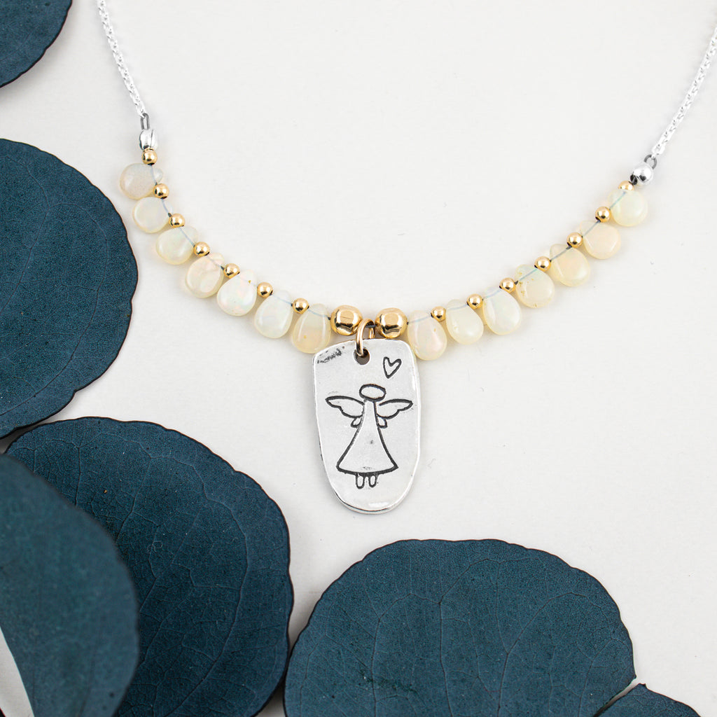 Rainbow Opal Angel Necklace - Holly Lane