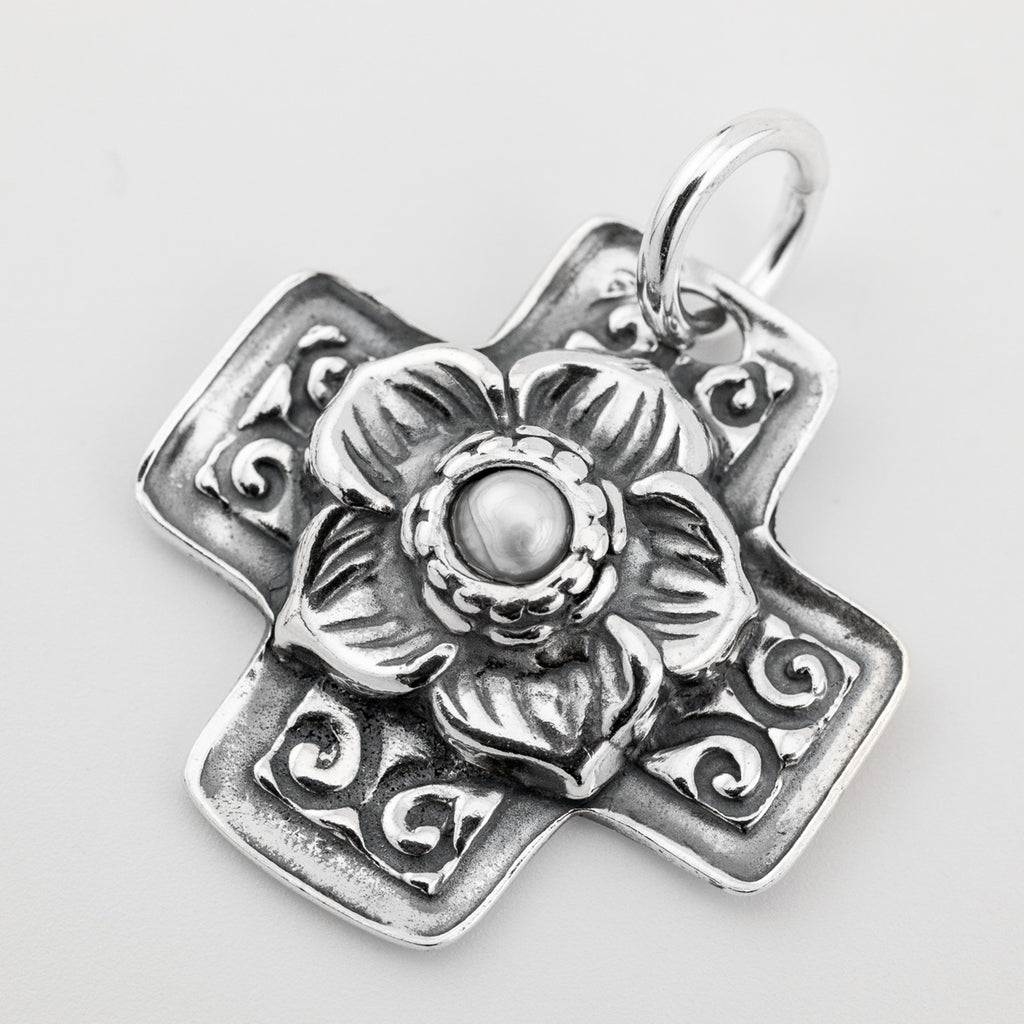 White Pearl Cross Pendant - Holly Lane