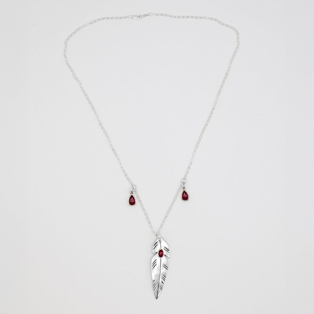 Garnet Feather Necklace