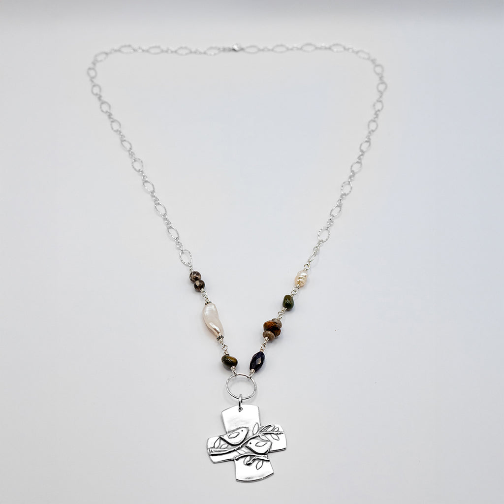 Large Birds of the Air Cross Necklace