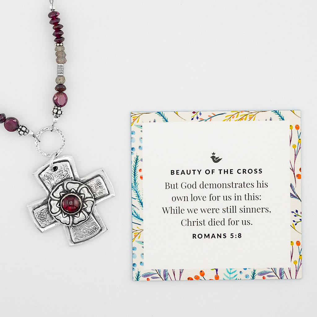 Garnet Beauty of the Cross Necklace