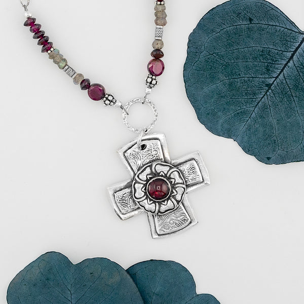 Garnet Beauty of the Cross Necklace