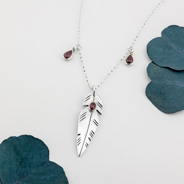 Garnet Feather Necklace