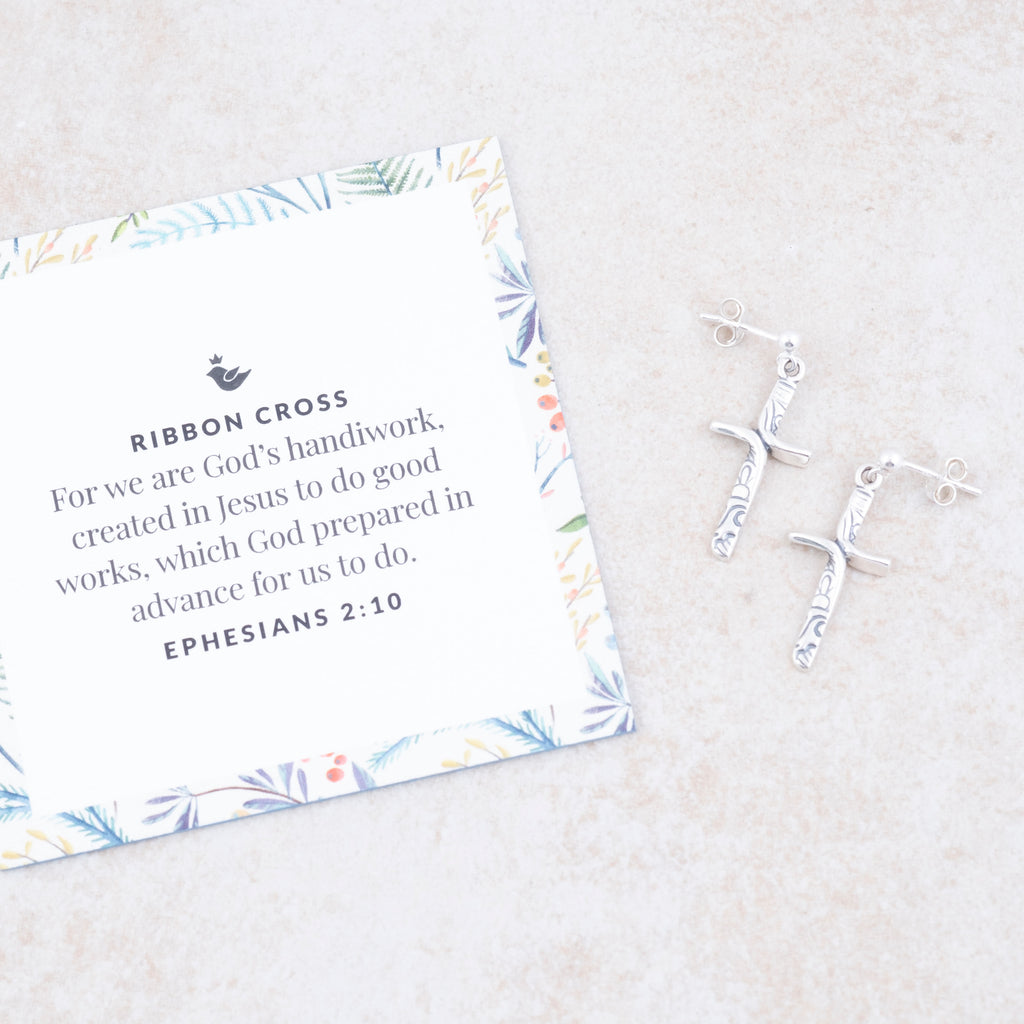 Ribbon Cross Earrings - Holly Lane