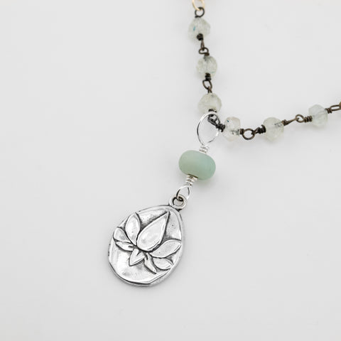 Lotus on Aquamarine Necklace