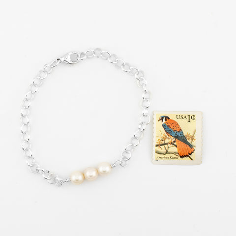 Three White Pearl Bracelet