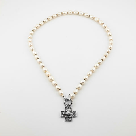 White Pearl Cross Necklace