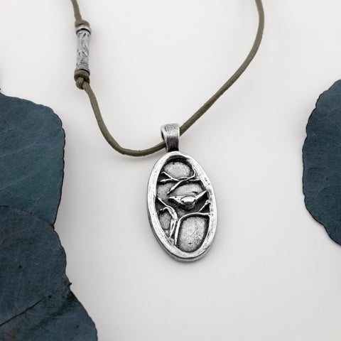 Birds of the Air Oval Gray Necklace - Holly Lane
