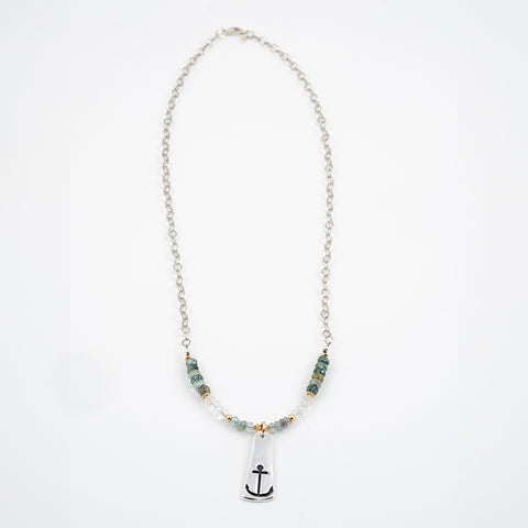 Moss Agate Anchor Necklace - Holly Lane