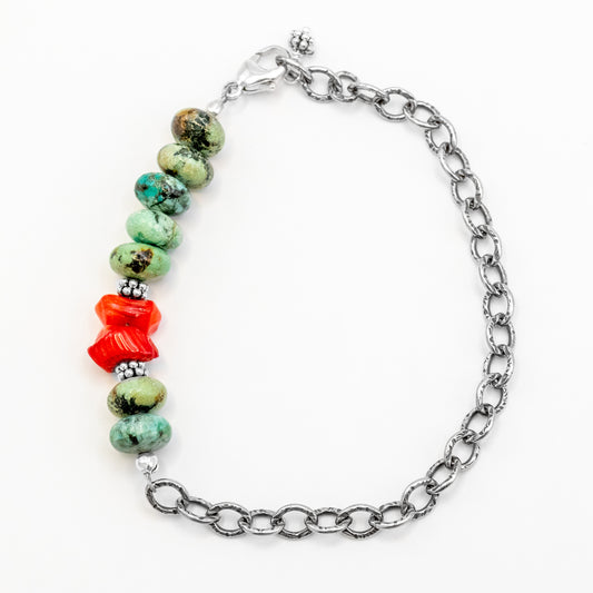 Turquoise and Coral Bracelet
