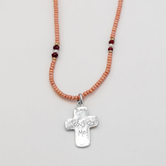Jesus Loves Me Pink Beaded Necklace