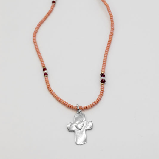 Jesus Loves Me Pink Beaded Necklace