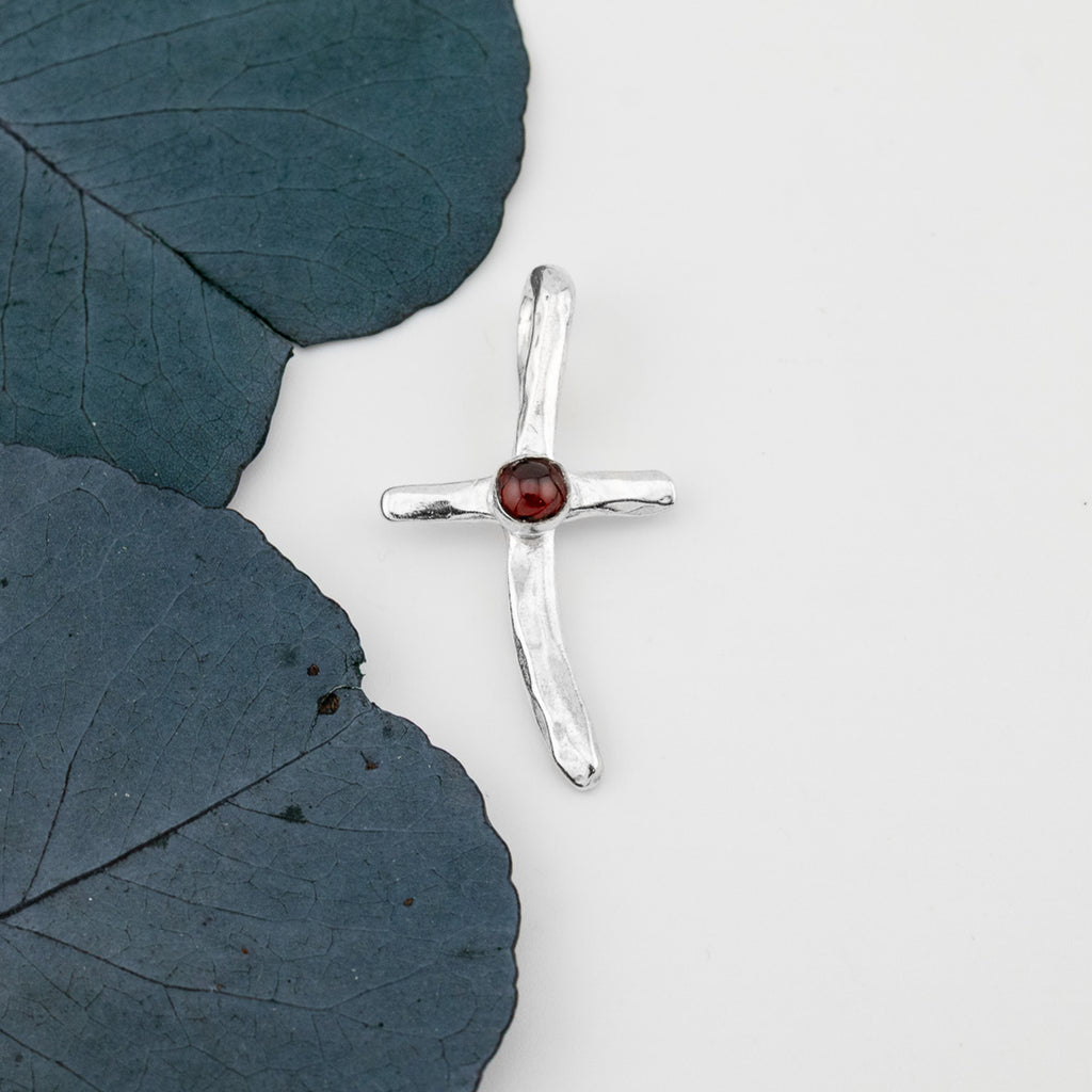 Floating Cross Pendant Garnet