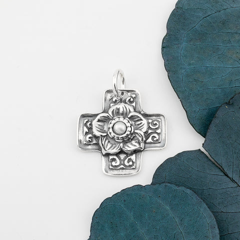 White Pearl Cross Pendant - Holly Lane