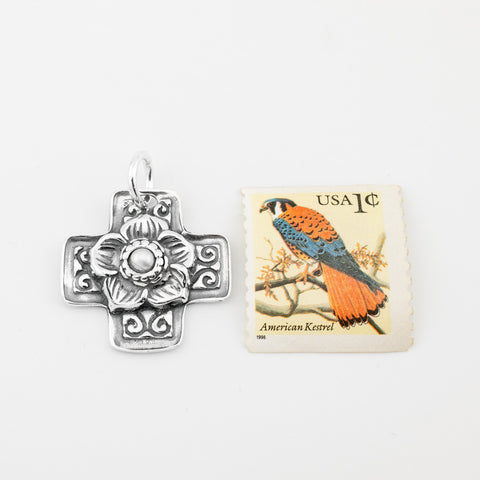 White Pearl Cross Pendant