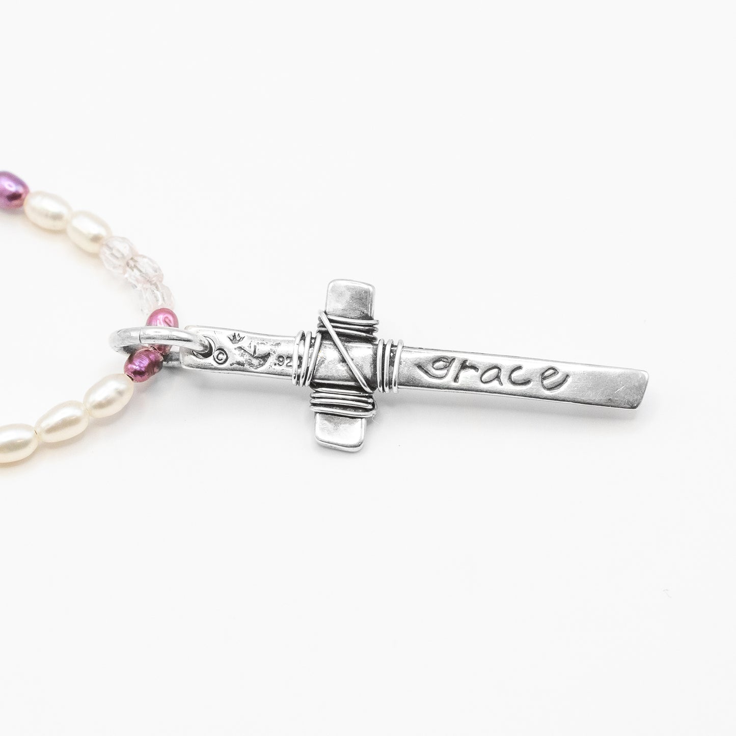 Pearl Beaded Grace Cross Necklace