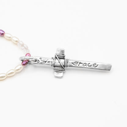 Pearl Beaded Grace Cross Necklace