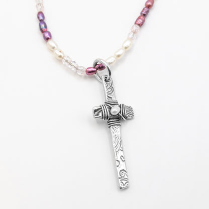 Pearl Beaded Grace Cross Necklace