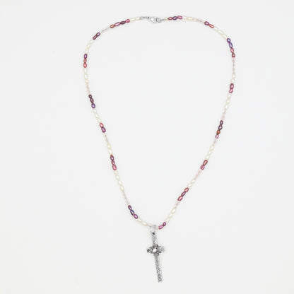 Pearl Beaded Grace Cross Necklace