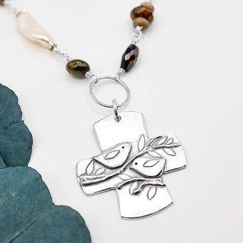 Large Birds of the Air Cross Necklace