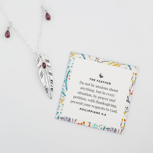 Garnet Feather Necklace