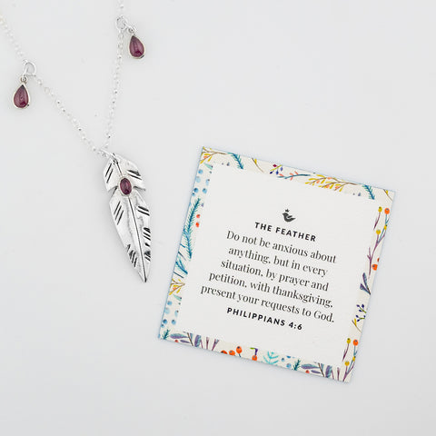 Garnet Feather Necklace