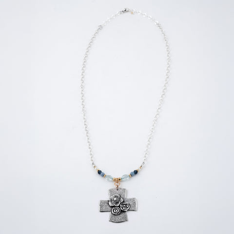 Crystal Blue Beauty of the Cross Necklace