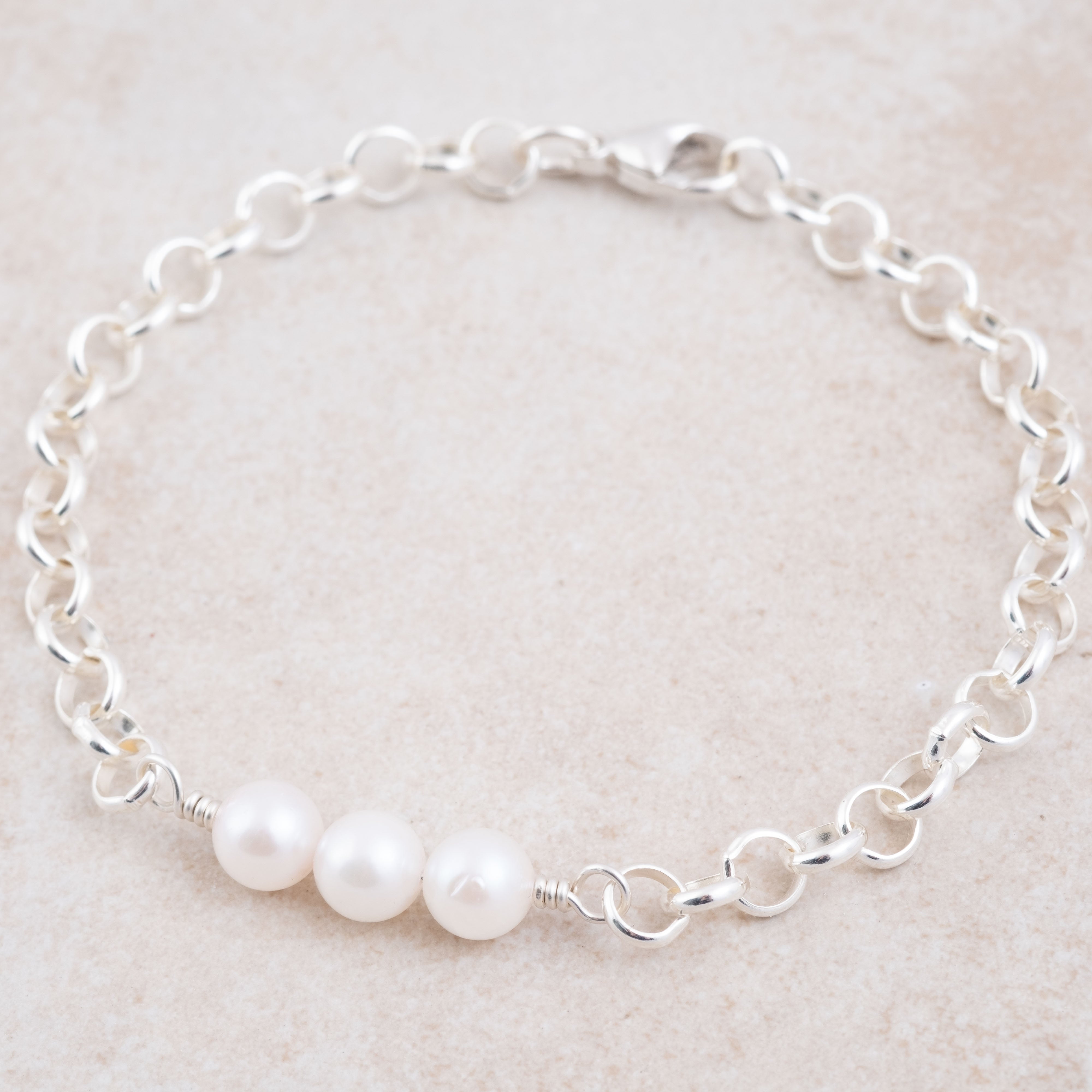 Dainty Pearl Cross Charm Bracelet: Elegant White Pearls -  in